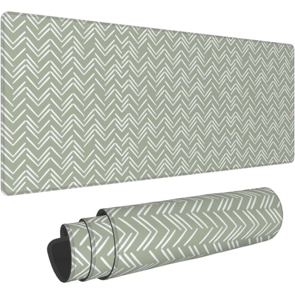 Boho Mud Cloth Chevron Sage Green Mouse Pad Extended Large Gaming Mousepad XL Big Long Oversized Desk Mat Stitched Edges 31.5 X 11.8 Inch for Home Office