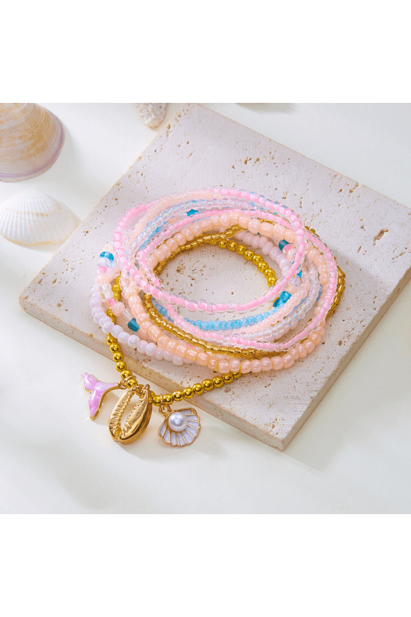 Boho Multi-layer Beaded Bracelet Set For Women Summer Sea Star Shell Turtle Beads Anklet Trendy Layered Beach Jewelry Gift