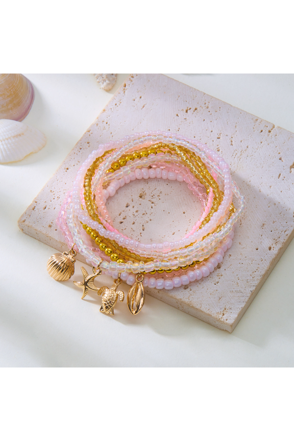 Boho Multi-layer Beaded Bracelet Set For Women Summer Sea Star Shell Turtle Beads Anklet Trendy Layered Beach Jewelry Gift