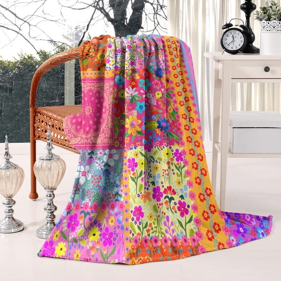 Boho Multicolor Foral Farmhouse Throw Blanket,Soft Blanket for Baby Women Man Elegant Cozy Blanket Throw for Winter Autumn Warm Blanket for Bed Bedding (50x60 Inch)