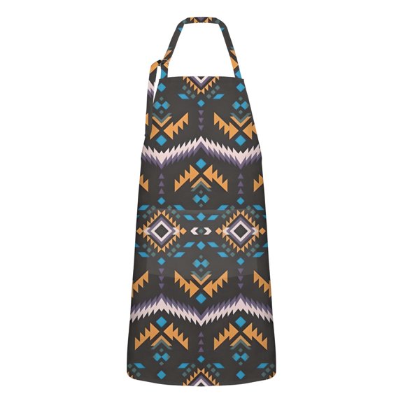 Boho Multicolor Geometric Ethnic Pattern Apron-Garden Aprons for Women with Pockets-Cotton Linen Waterproof Kitchen Cooking Gardening Aprons Adjustable for Kitchen,Cooking,BBQ and Salon 33x27 Inch