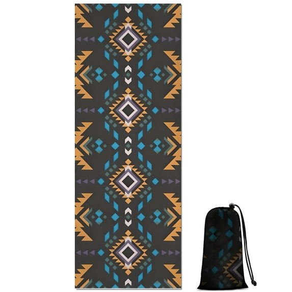 Boho Multicolor Geometric Ethnic Pattern Hot Yoga Mat Towel Non Slip for Hot Yoga - Quick-Drying Yoga Mat Cover with 4 Corner Pockets with Travel Bag - Hot Yoga Towel Non Slip 70"x26"