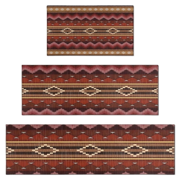 Boho Multicolor Geometric Ethnic Pattern Kitchen Rugs Sets Of 3,Kitchen Runner Rugs Non Skid Washable,Decorative Kitchen Floor Mats for Kitchen,Sink,Laundry,17"x30"+ 17"x47" + 17"x59"