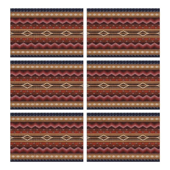 Boho Multicolor Geometric Ethnic Pattern Summer Placemats Table Placemats Set Of 6-Linen Kitchen Washable Placemats Table Mats 11.8"x17.7" Non-Slip Heat Resistant