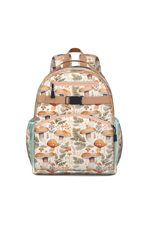 Boho Mushroom Backpack for School - Waterproof Lightweight Student Bag with Spine-Protecting Design, Fairy Tale Mushroom Pattern & Durable Construction