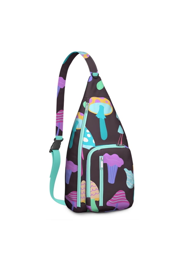 Boho Mushroom & Cactus Waterproof Hiking Sling Backpack , Lightweight Travel Bag for Woodland, Desert Adventures