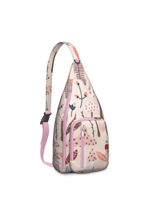 Boho Mushroom & Cactus Waterproof Hiking Sling Backpack , Lightweight Travel Bag for Woodland, Desert Adventures