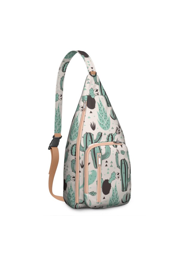 Boho Mushroom & Cactus Waterproof Hiking Sling Backpack , Lightweight Travel Bag for Woodland, Desert Adventures