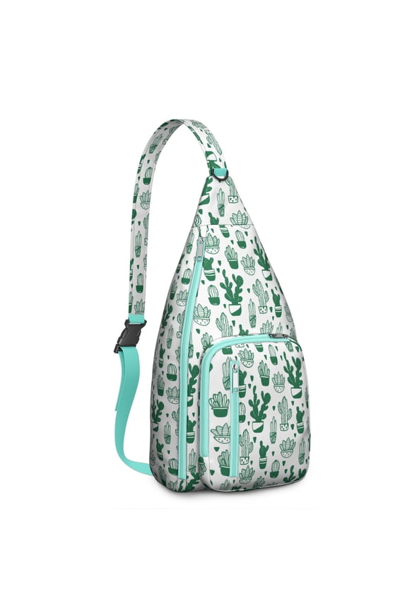 Boho Mushroom & Cactus Waterproof Hiking Sling Backpack , Lightweight Travel Bag for Woodland, Desert Adventures