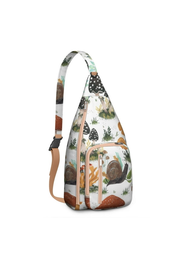 Boho Mushroom & Cactus Waterproof Hiking Sling Backpack , Lightweight Travel Bag for Woodland, Desert Adventures