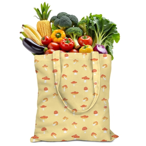 Boho Mushroom Canvas Tote Bag, Reusable Woodland Mushroom Handbag, Eco-Friendly Whimsical Mushroom Shopping Bag for Women