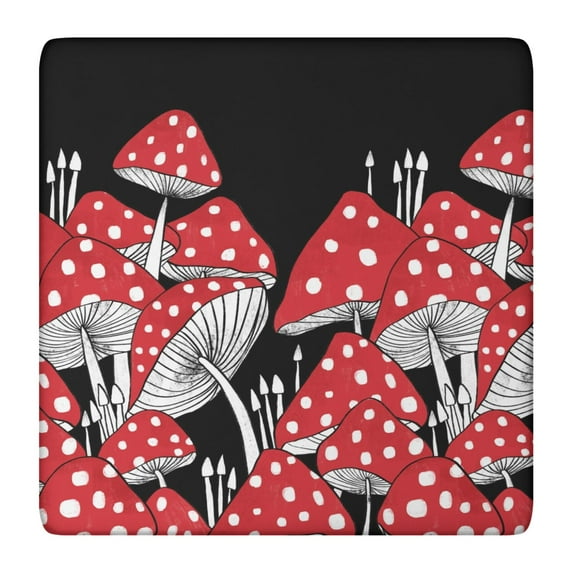 Boho Mushroom Elastic Fitted Tablecloth - Vintage Square Table Cover with Snug Fit for Outdoor Picnic, Windproof Washable Wrinkle-Free Cottagecore Fungi Design