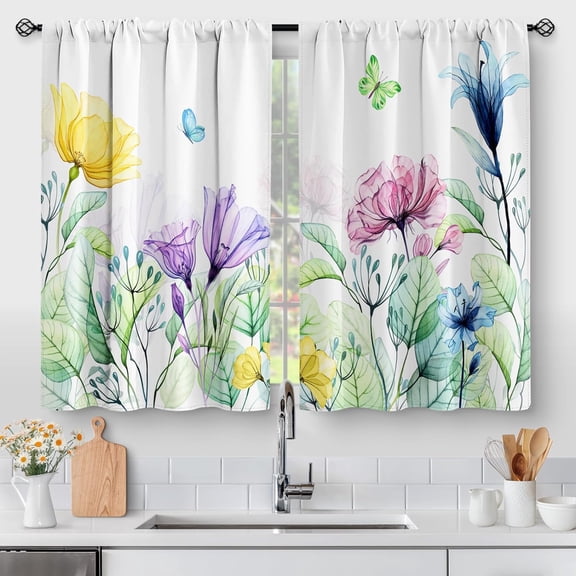 Boho Mushroom Kitchen Curtains - Retro Rustic 70s Hippie Fantasy Bohemian Floral Modern Colorful Short Small Cafe Tier Curtains Decor Rod Pocket Window Drapes 36 Inch Length 2 Panels 27.5"x36"