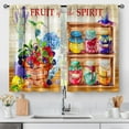 thumbnail image 1 of Boho Mushroom Kitchen Curtains - Retro Rustic 70s Hippie Fantasy Bohemian Floral Modern Colorful Short Small Cafe Tier Curtains Decor Rod Pocket Window Drapes 36 Inch Length 2 Panels 27.5"x36", 1 of 5