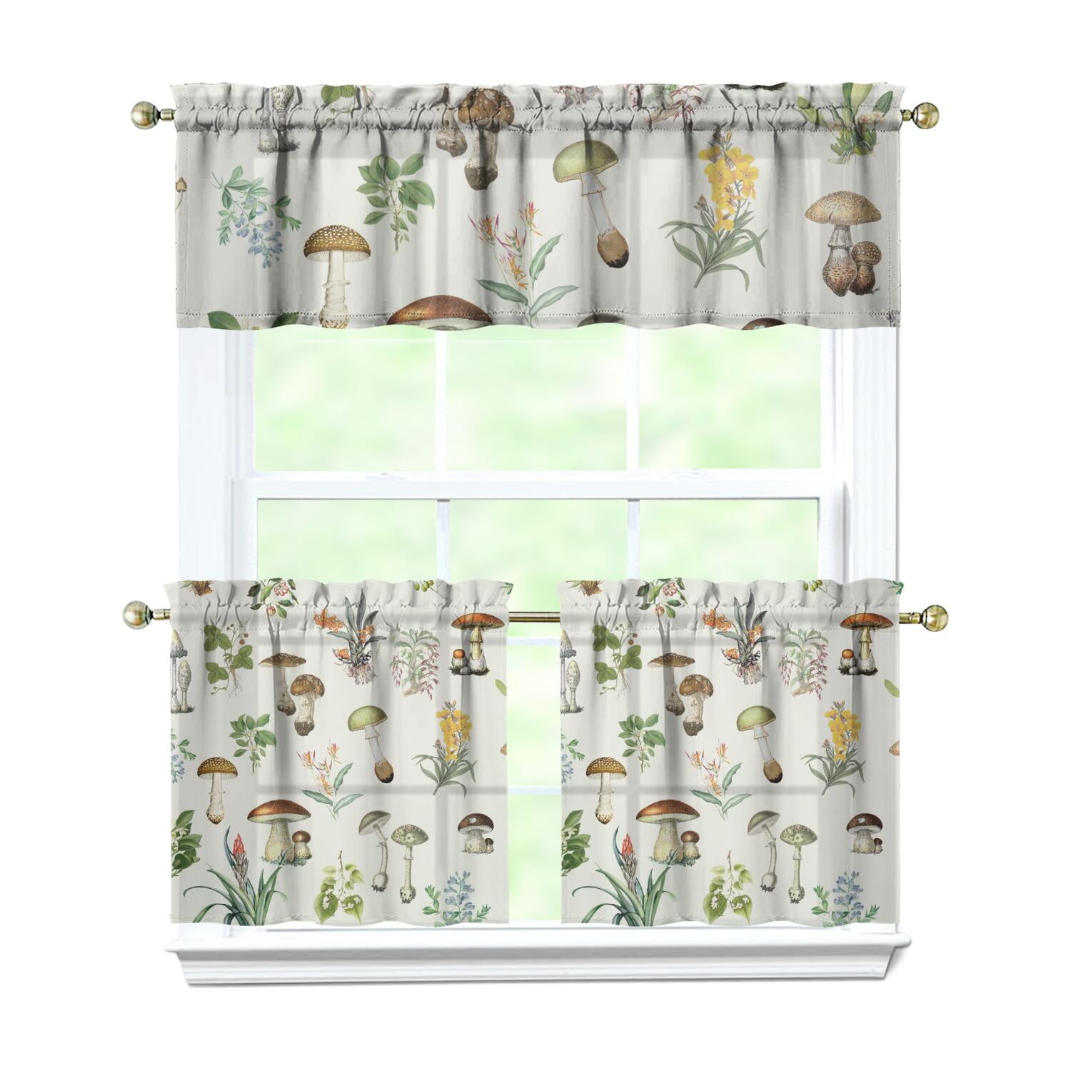 Boho Mushroom Kitchen Curtains Set, Woodland Mushroom and Aesthetic ...