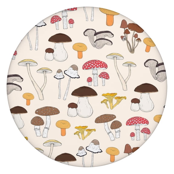 Boho Mushroom Round Tablecloth - Elastic Edge Windproof Waterproof Dining Table Cover for Cottagecore, Fairy Tale Decor (44 inches)