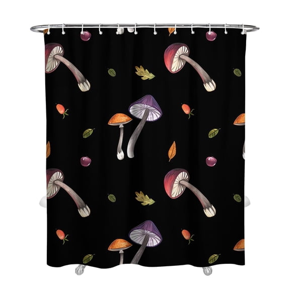 Boho Mushroom Shower Curtain, Whimsical Cottagecore Fungi and Psychedelic Forest Design, Waterproof Botanical Fabric with Hooks, Machine Washable for Magical Bathroom Decor