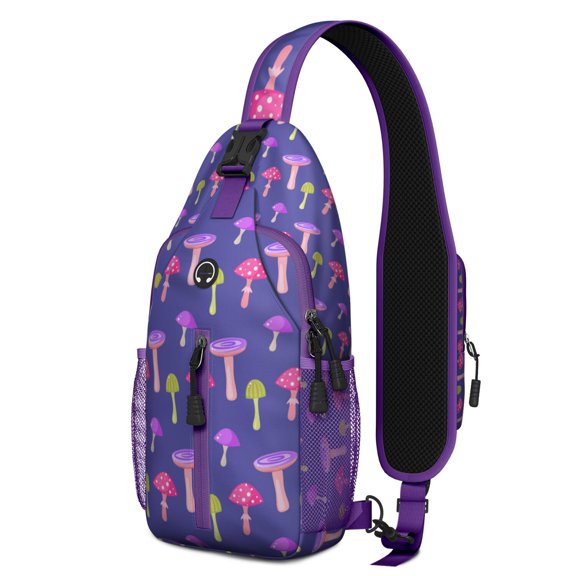 Boho Mushroom Sling Bag, Lightweight Crossbody Daypack with Cottagecore Fungi Art, Ideal for Outdoor Adventures, Travel, and School