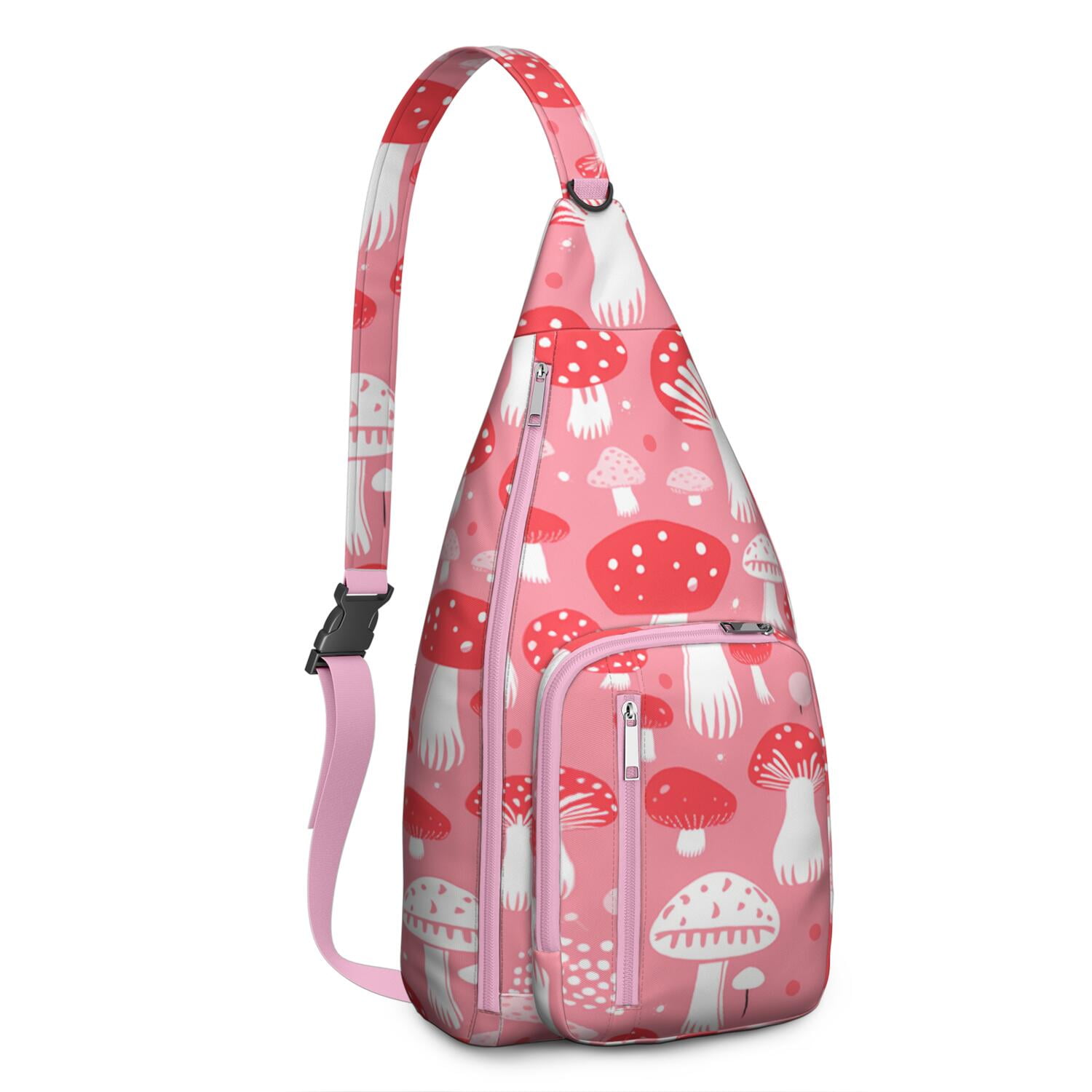 Boho Mushroom Sling Bag for Women - Vintage Floral Print, Adjustable Strap, Water-Resistant Crossbody Chest Bag (19.9×9.4×3.0inch)