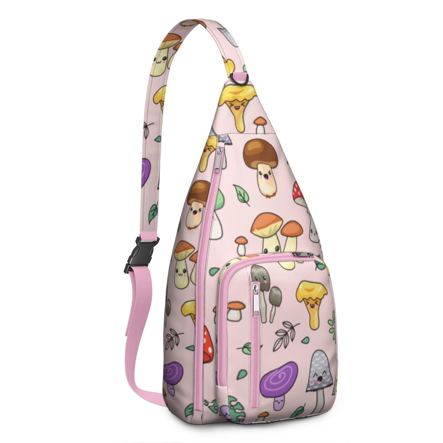 Boho Mushroom Sling Bag for Women - Vintage Floral Print, Adjustable Strap, Water-Resistant Crossbody Chest Bag (19.9×9.4×3.0inch)