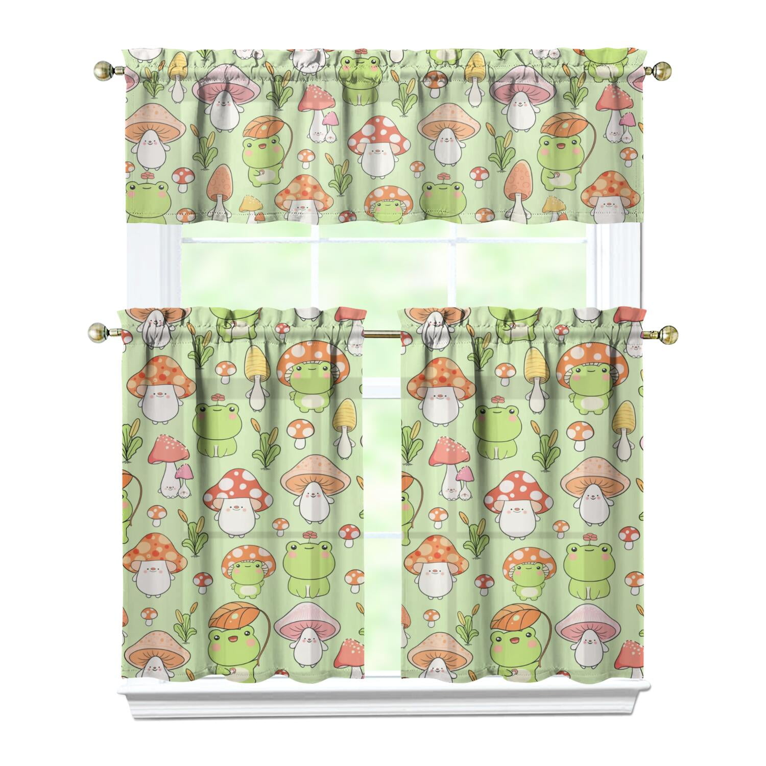 Boho Mushroom Window Curtains Set of 3 - Vintage Cottagecore Tiers ...