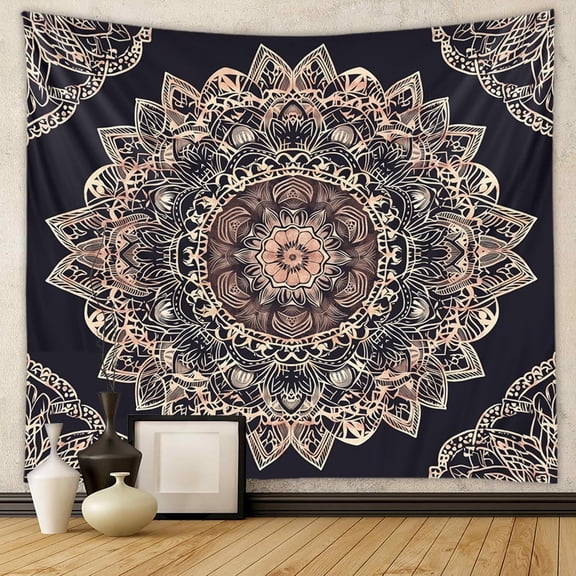 Boho Mystic Mandala Tapestry Ethnic Vintage Bohemian Tapestry for Bedroom Aesthetic Hippy Gypsy Peacock Chakra Tapestry Wall Hanging Ombre Golden Shades Wall Tapestry(40x30 inches)