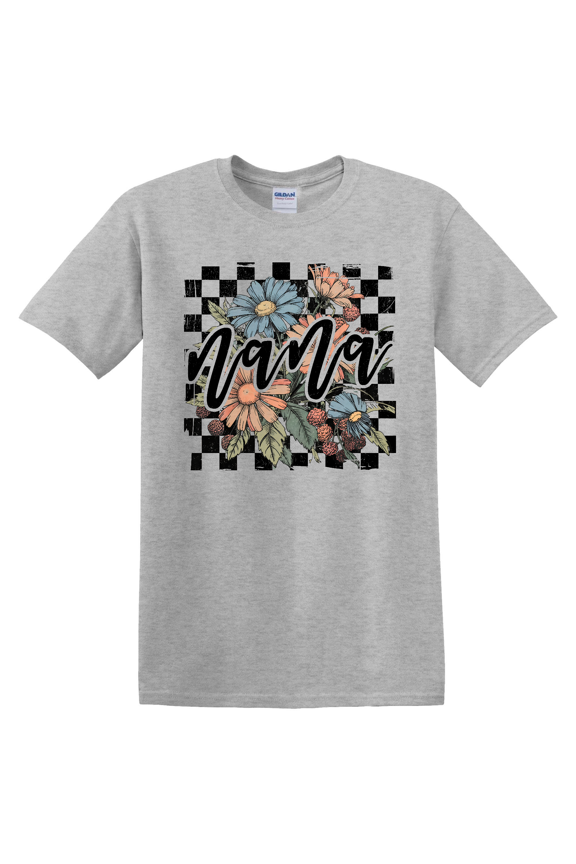 Boho Nana Floral Checkered Graphic T-Shirt