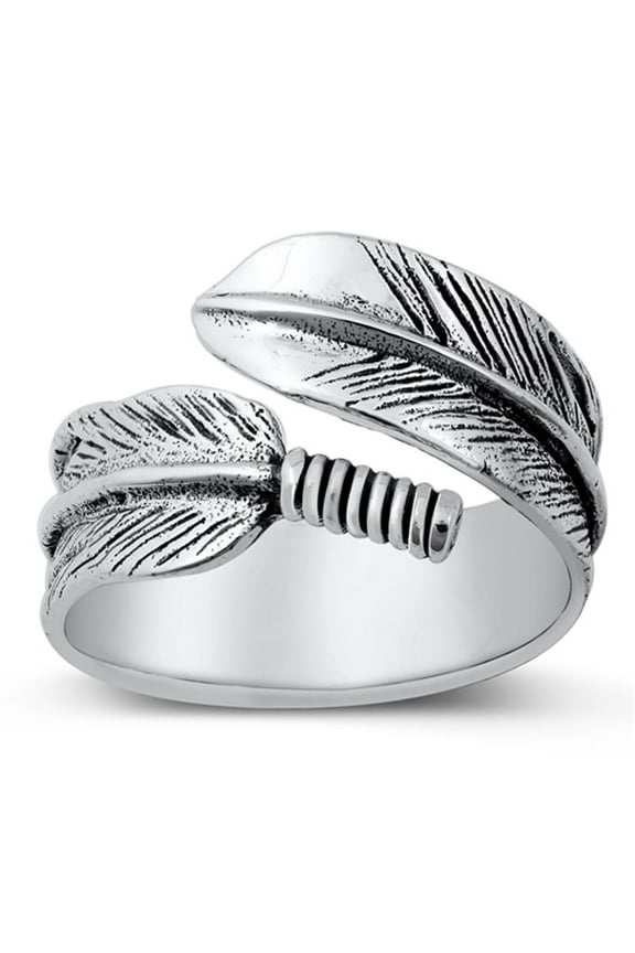 Boho Native Feather Wrap Ring .925 Sterling Silver Spoon Band Jewelry Female Male Unisex Size 11