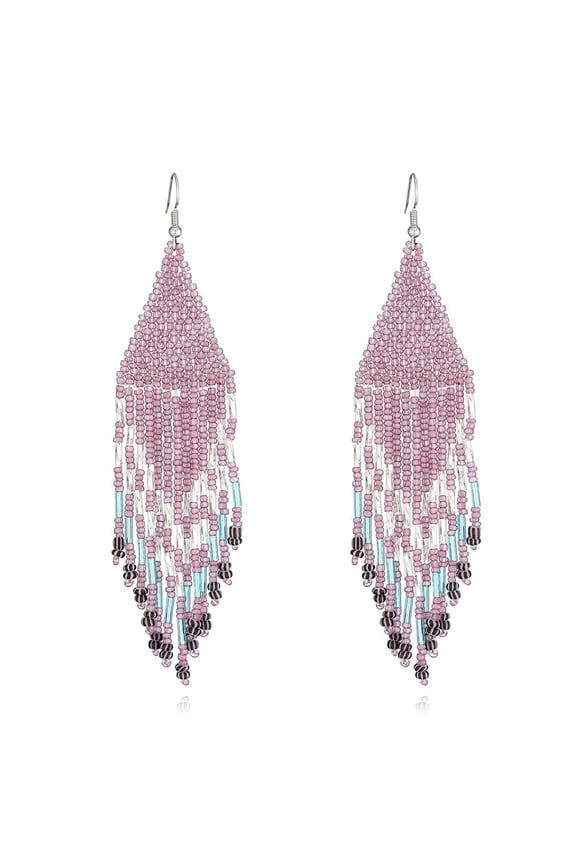 Boho Native Long Tassel Beaded Earrings for Women Tribal Ethnic Native Seed Beads Fringe Drop Dangle Earrings,Large Colorful Chandelier Earrings Statement Handmade Jewelry(purple)
