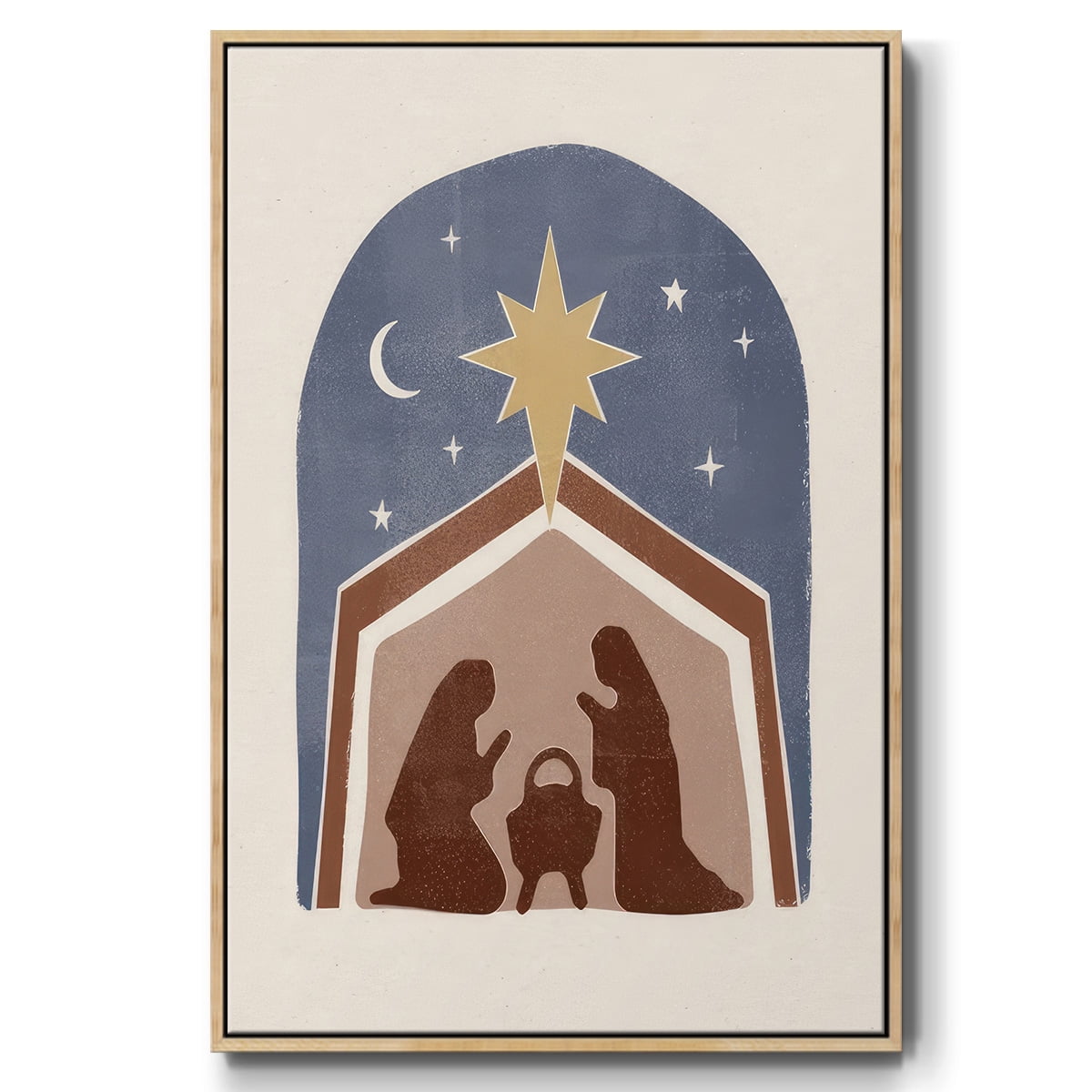 Boho Nativity I - Framed Gallery Wrapped Holiday Canvas - 17 x 25 - Natural Wood Frame