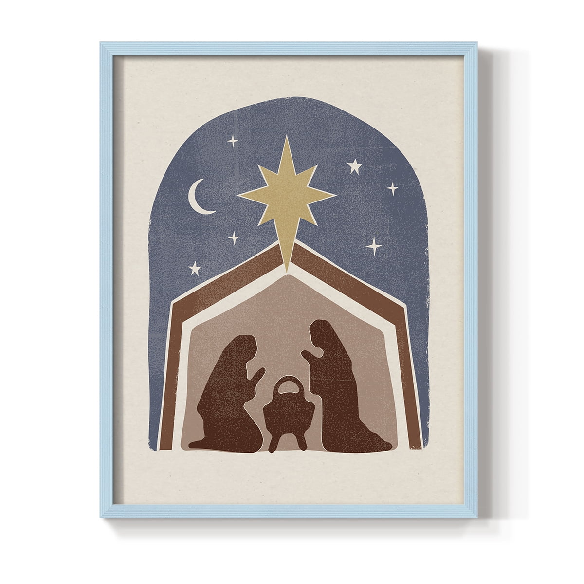 Boho Nativity I Framed Print in Blue Solid Wood Framed Print No Nail Hanging
