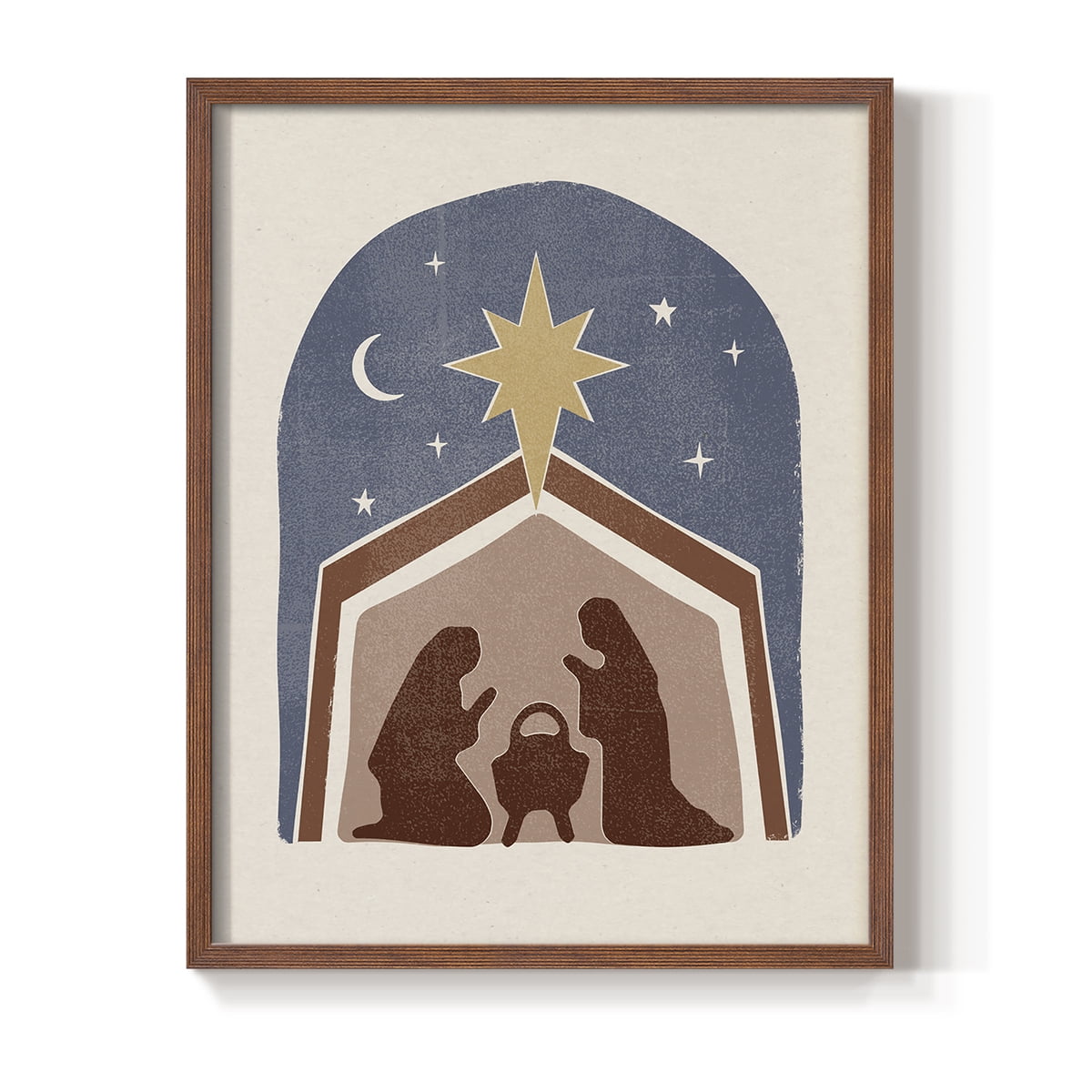 Boho Nativity I Framed Print in Brown Solid Wood Framed Print No Nail Hanging