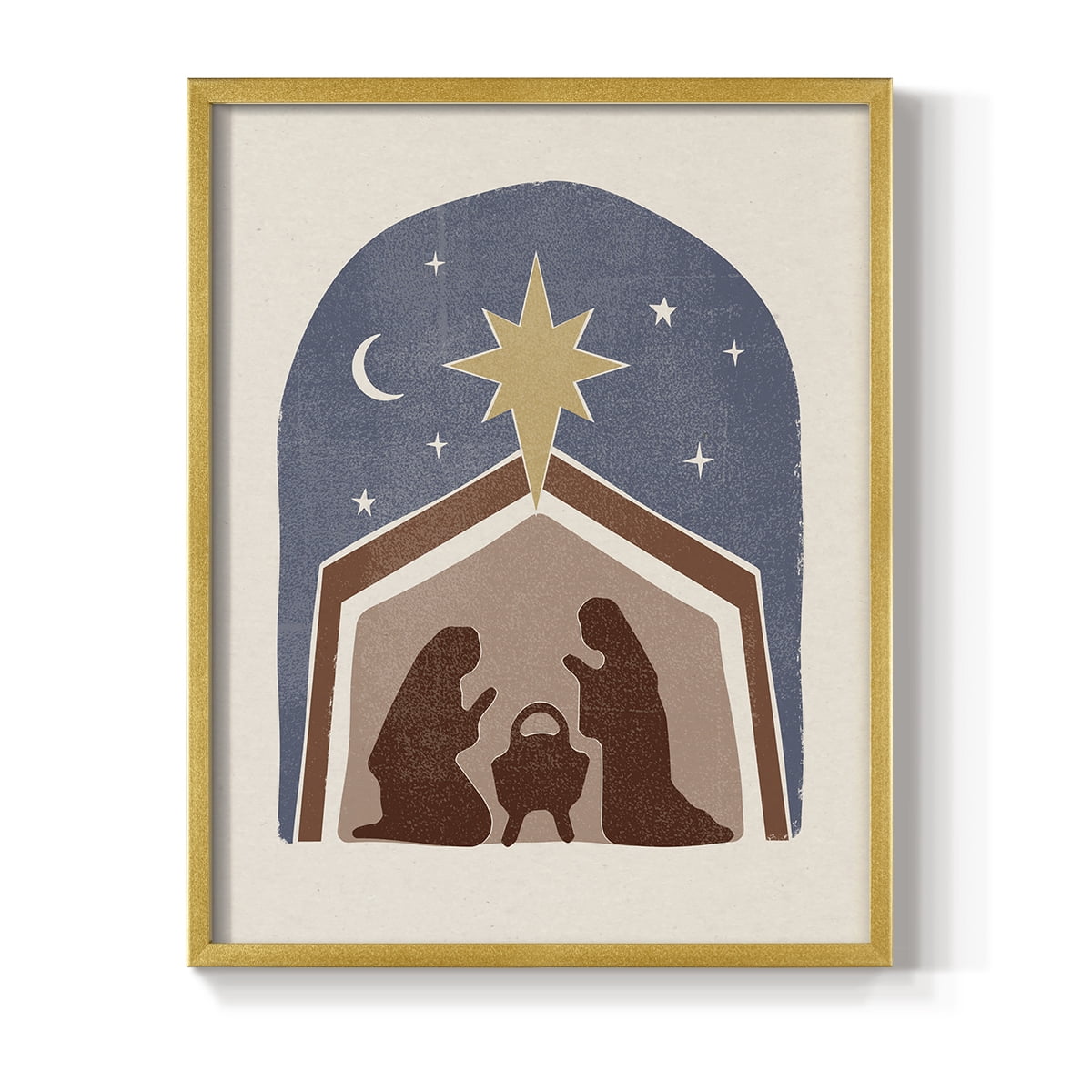 Boho Nativity I Framed Print in Gold Solid Wood Framed Print No Nail Hanging