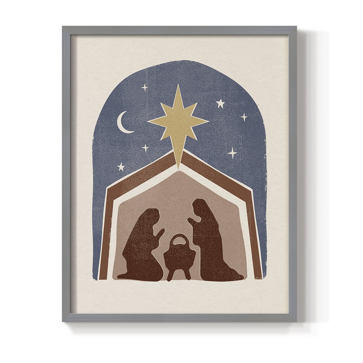 Boho Nativity I Framed Print in Gray Solid Wood Framed Print No Nail Hanging