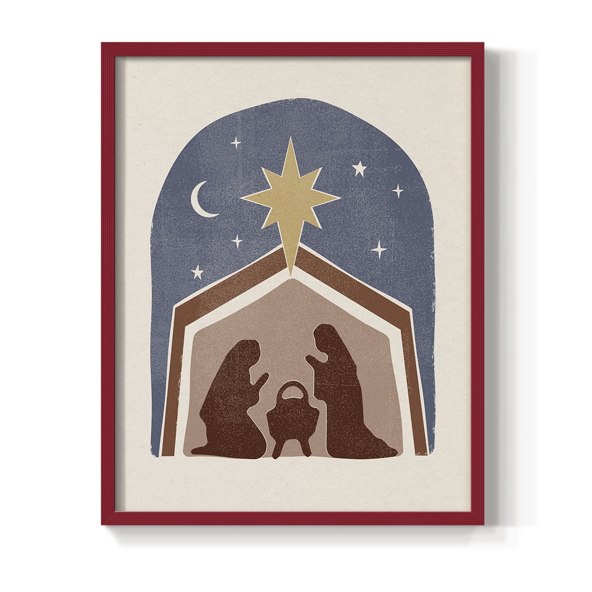 Boho Nativity I Framed Print in Red Solid Wood Framed Print No Nail Hanging