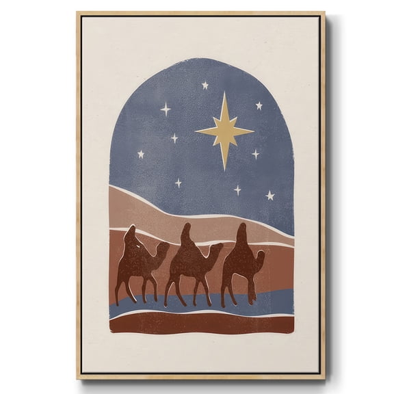 Boho Nativity II - Framed Gallery Wrapped Holiday Canvas - 17 x 25 - Natural Wood Frame