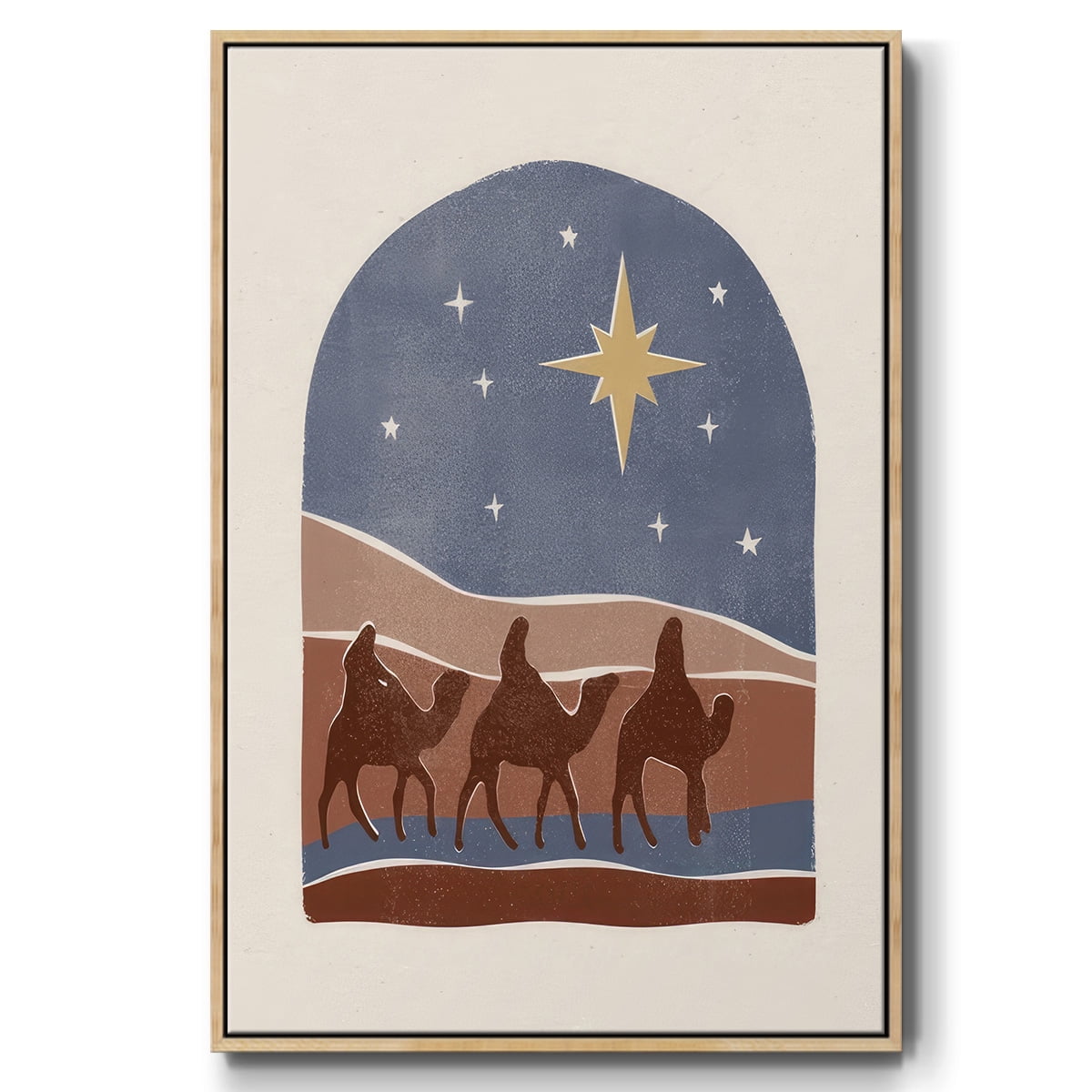 Boho Nativity II - Framed Gallery Wrapped Holiday Canvas - 25 x 37 - Natural Wood Frame
