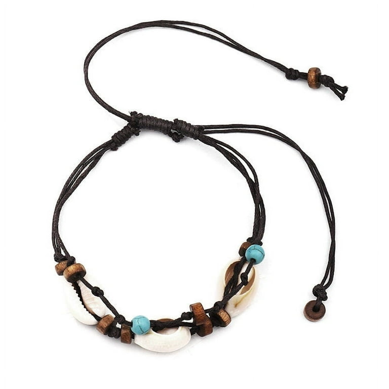 Boho Natural Sea Shell Stone Anklets For Women Wood Bead Seashell