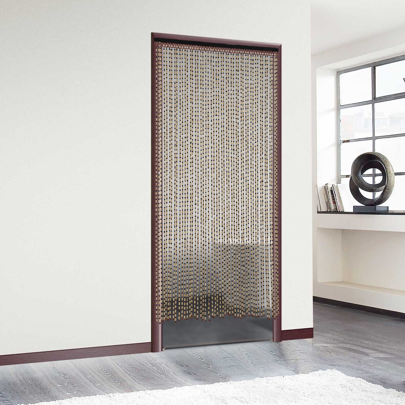 Boho Natural Wood and Bamboo Beaded Curtain for Doorway Room Divider 74.8 inch