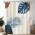 thumbnail image 1 of Boho Navy Abstract Mid Century Leaf Shower Curtain for Bathroom 72W*72H Inch Plant Botanical Palm Curve Minimalist Bathtub Decor Modern Aesthetic Waterproof Polyester Fabric Set with 12 Hooks, 1 of 6