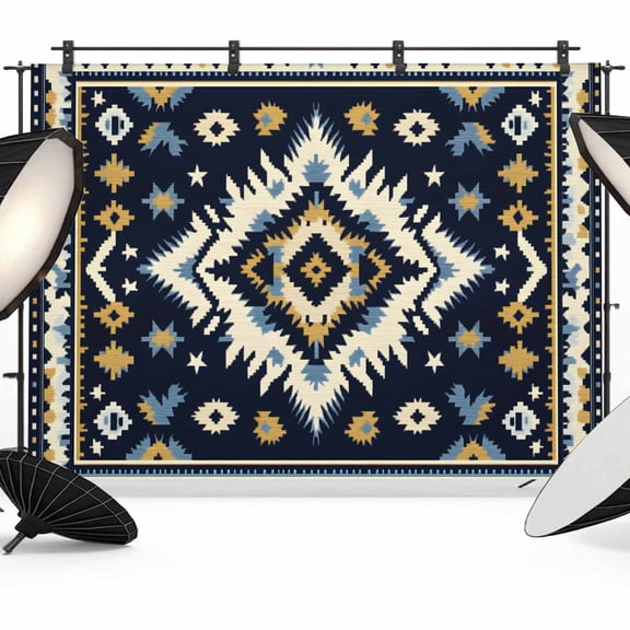 Boho Navy Blue Backdrop for Photoshoot,Photography Photo Studio Background Wall Backdrop,Ethnic Geometric Southwestern Retro Back Drop Banner Panel for Portraits Wedding Party Live Streaming 10x8Ft