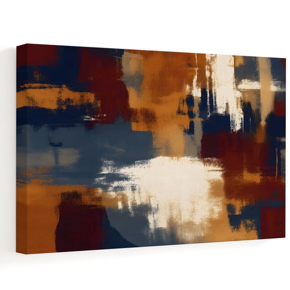 Boho Navy Blue Brown Canvas Wall Art 14" x 11" Fall Abstract Art Country Minimalist Rustic Frame Picture Prints, Ready to Hang Waterproof Artwork Decor for Bedroom, Hallway, Office Desk Gallery Wall