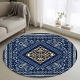 thumbnail image 1 of Boho Navy Blue Brown Round Area Rug 4Ft Washable Circle Rugs for Bedroom Dining Room, Ethnic Southwest Abstract Geometric Non-Slip Carpet Floor Mats Indoor Outdoor Carpet Runner Aesthetic Home Decor, 1 of 8