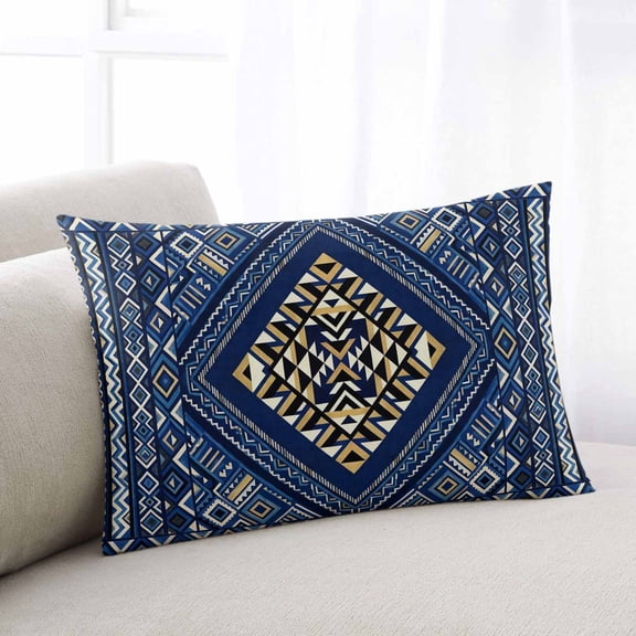 Boho Navy Blue Brown Throw Pillow Covers, Ethnic Southwest Abstract Geometric Soft Breathable Pillow Cases with Zipper for Sleeping, King Size Pillowcases for Couch Bed Sofa Chair 20x36 Inches