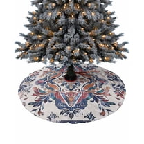 Boho Navy Blue Christmas Tree Skirt 36 Inches Large Christmas Skirt Tree, Vintage Southwestern Geometric Art Tree Skirt Christmas Decorations for Fireplace Party Holidays Indoor Outdoor