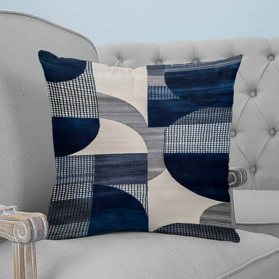 Boho Navy Blue Decorative Pillowcase 20''x20'', Modern Geometric Abstract Art Throw Pillow Covers Soft Cushion Case for Couch Sofa Bedroom Living Room, Pillowcase Boho Decor