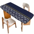 thumbnail image 1 of Boho Navy Blue Flower Table Cloths for 8 Foot Rectangle Tables, Abstract Bohemia Pesley Floral Patio Waterproof Elastic Fitted Tablecloths, Washable Rectangular Table Cover for Camping, 1 of 8