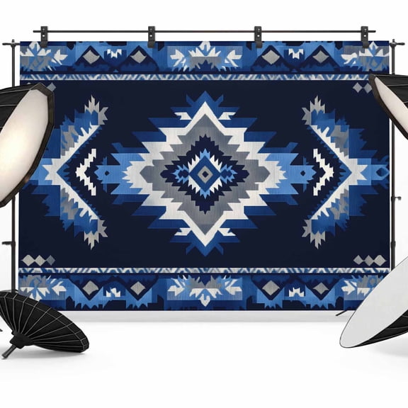 Boho Navy Blue Grey Backdrop for Photoshoot,Photography Photo Studio Background Wall Backdrop,Ethnic Geometric Southwestern Retro Back Drop Banner Panel for Portraits Wedding Live Streaming 8x6Ft