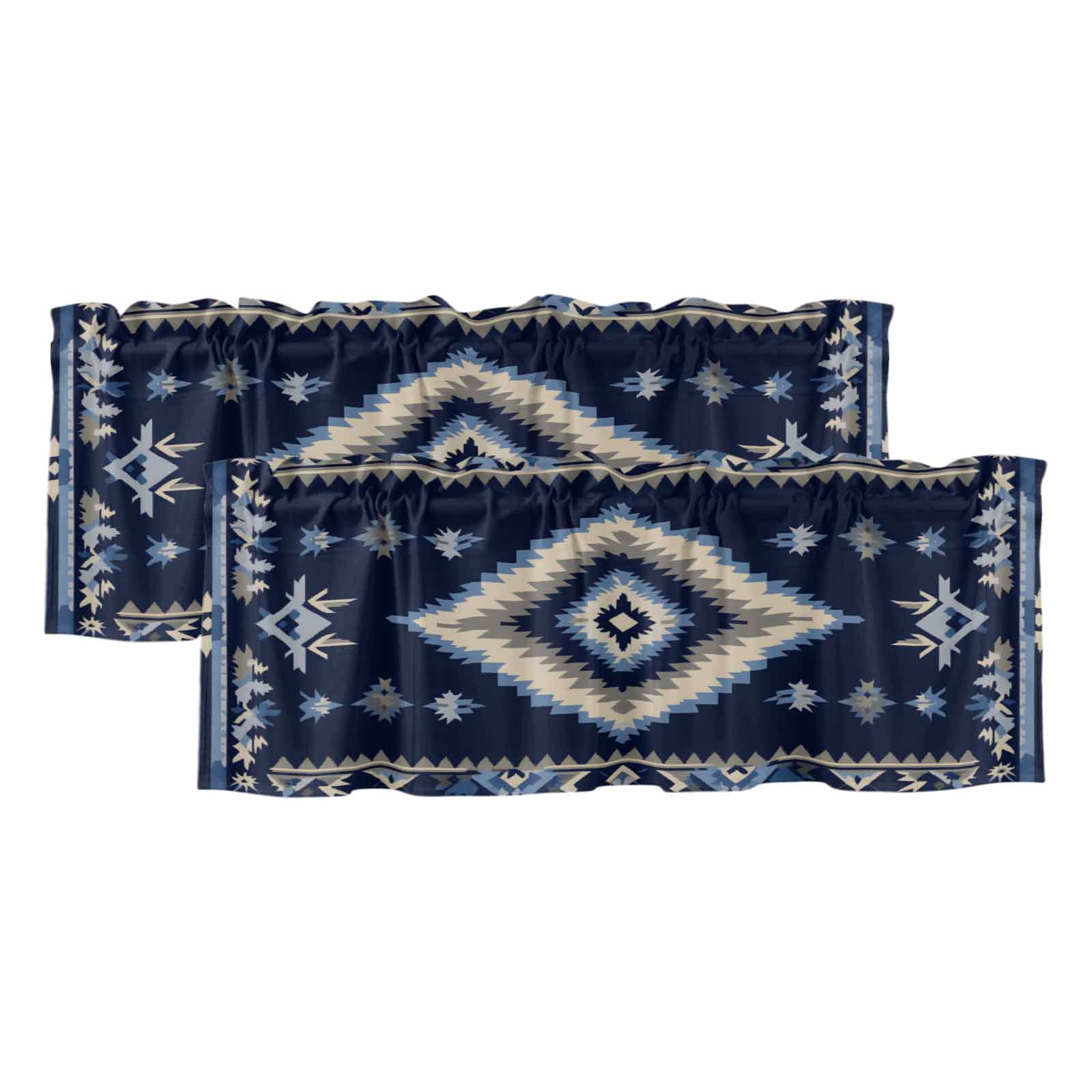 Boho Navy Blue Grey Curtain Valances for Windows, Kitchen Valance ...