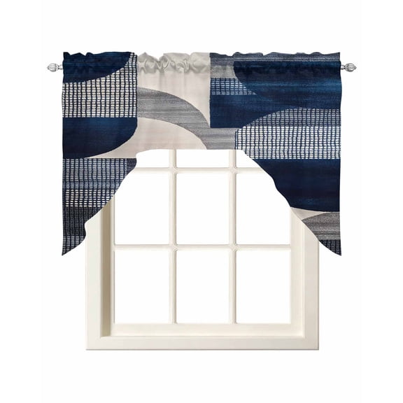 Boho Navy Blue Kitchen Swag Valances for Windows, Modern Geometric Abstract Art Swag Valances Curtains for Living Room, Rod Pocket Window Treatments for Bathroom, Bedroom, Cafe, 56"x36"